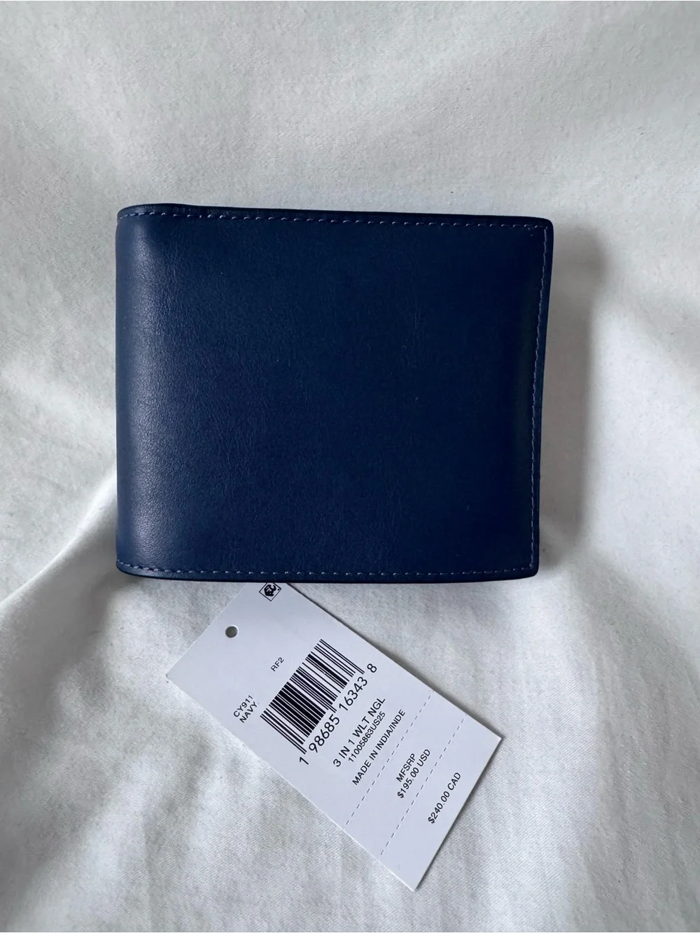 Coach CY911 Navy Full Grain Leather Bifold Wallet NWT Men’s